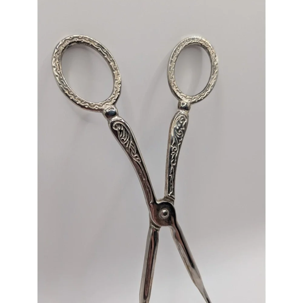 Vintage EP‎ Zinc Silverplate Scissor Tongs Ornate Scroll Handles Dramatic Claws
